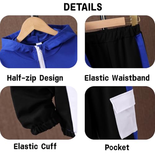 Image of Azmxynol Boys Clothes Kids Little Boy Color Block Half Zip Hoodie & Jogger Pants 2 Piece Outfit Set,4-12 Years