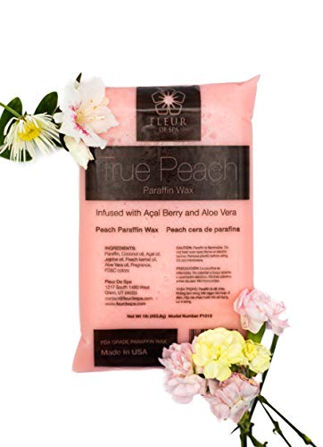 Paraffin Wax refill by Fleur De Spa, 6 lbs bulk, True Peach, Infused with Acai, Coconut oil, Jojoba and Aloe