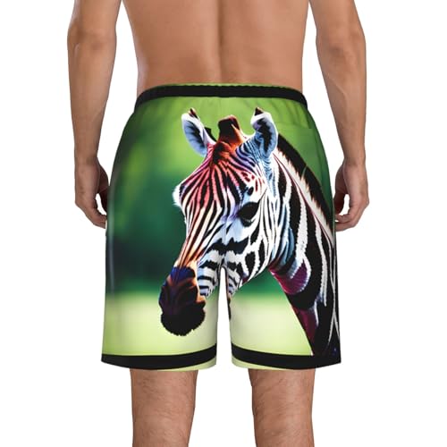 Zebra and Giraffe Print Mens Casual Shorts Drawstring Summer Beach Stretch Shorts Novelty Swimtrunks3