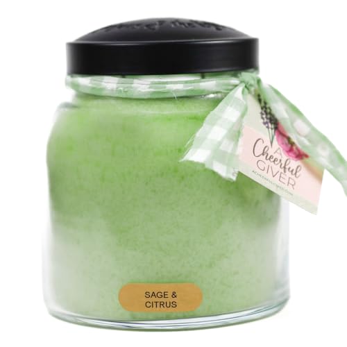 A Cheerful Giver - Sage & Citrus Papa Scented Glass Jar Candle (34oz) with Lid & True to Life Fragrance Made in USA
