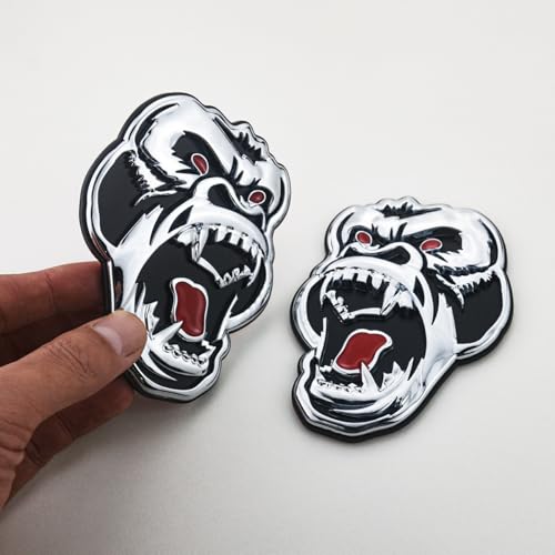 Image of 2 Pcs Metal ngry Gorilla Ape Angry Side Rear Emblems 3D Badge Car Truck Motorcycles Decal Sticker (Silver Black)