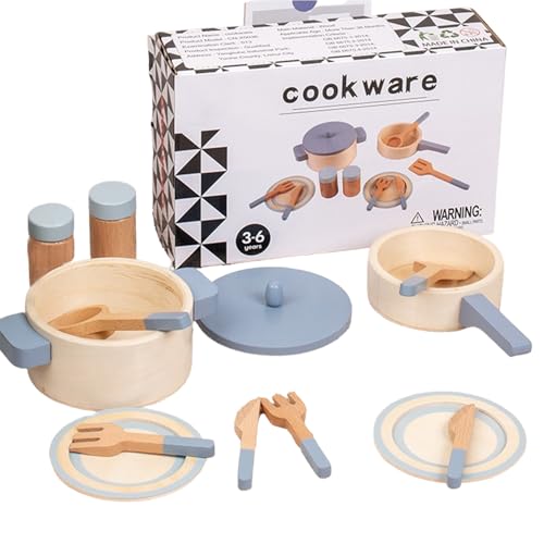 Juego de Juguetes de Cocina de Madera, sartenes y sartenes Madera para, Mini Accesorios de Cocina para Niños y Niñas Juguetes de Juego de Rol de Aprendizaje Temprano