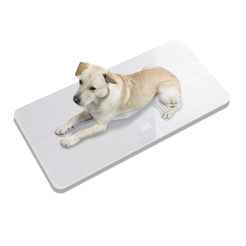 unipaws Digital Pet Scale MAX 220lbs, Medium-Small Veterinary Scale for Dogs Cats, Baby Scale with 3 Weighing Modes, Lbs, Kg, St, 27 x 13 Inches LCD Platform Scale, Accuracy: ±0.5lb 27"W x 13"D Voice Broadcast
