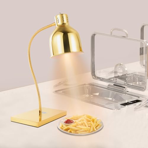 Food Heat Lamp, Portable Electric Food Warmer with Free-Standing 250W Portable Electric Heating Lamp Commercial Food Warmer Lamp for Restaurant Kitchen Cafeteria (Gold)