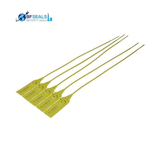 BF-12HD11 Heavy Duty Pull-Tight Plastic Security Seals - 19.5", Numbered Barcode, 200 Pack (Yellow)