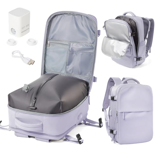 Image of Vacuum Backpack with Pump for Women Men, Compression Backpack for Travel, Vacpack for School Business Trip, Lightweight Airback Backpacks with Vacuum Seal, Carry On Bag for Airport( Purple Large)