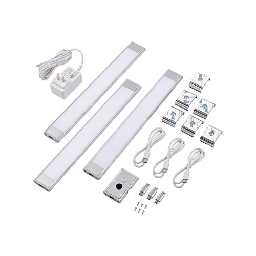 Image of LIT-PaTH 11.8 Inch Under Cabinet Light with Hand Wave, Plug-in Under Counter Lighting, Dimmable & 3 Color Temperature, LED Magnetic Closet Lights for Kitchen, Silver Finish