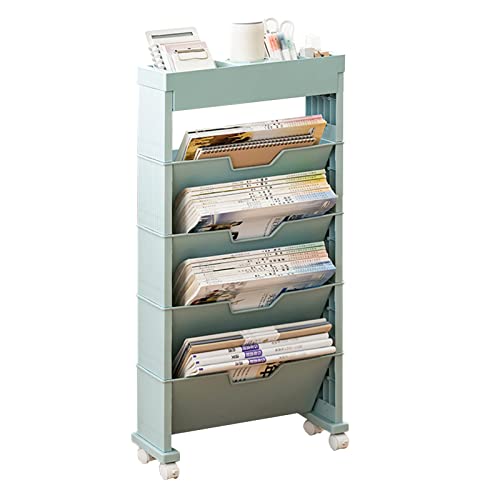 Carros para Libros de 5 Niveles, Estantería Móvil, Organizador de Archivos con Ruedas, Carrito con Ruedas, Organizador para Guardería, Carrito de Almacenamiento, Carritos Utilitarios con(Azul)