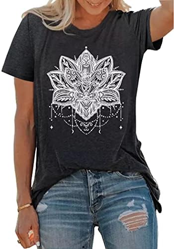 Mandala Shirt for Women Lotus Flower Graphic Tees Short Sleeve Casual Mandala T Shirts Tops (Dark Grey, X-Large)