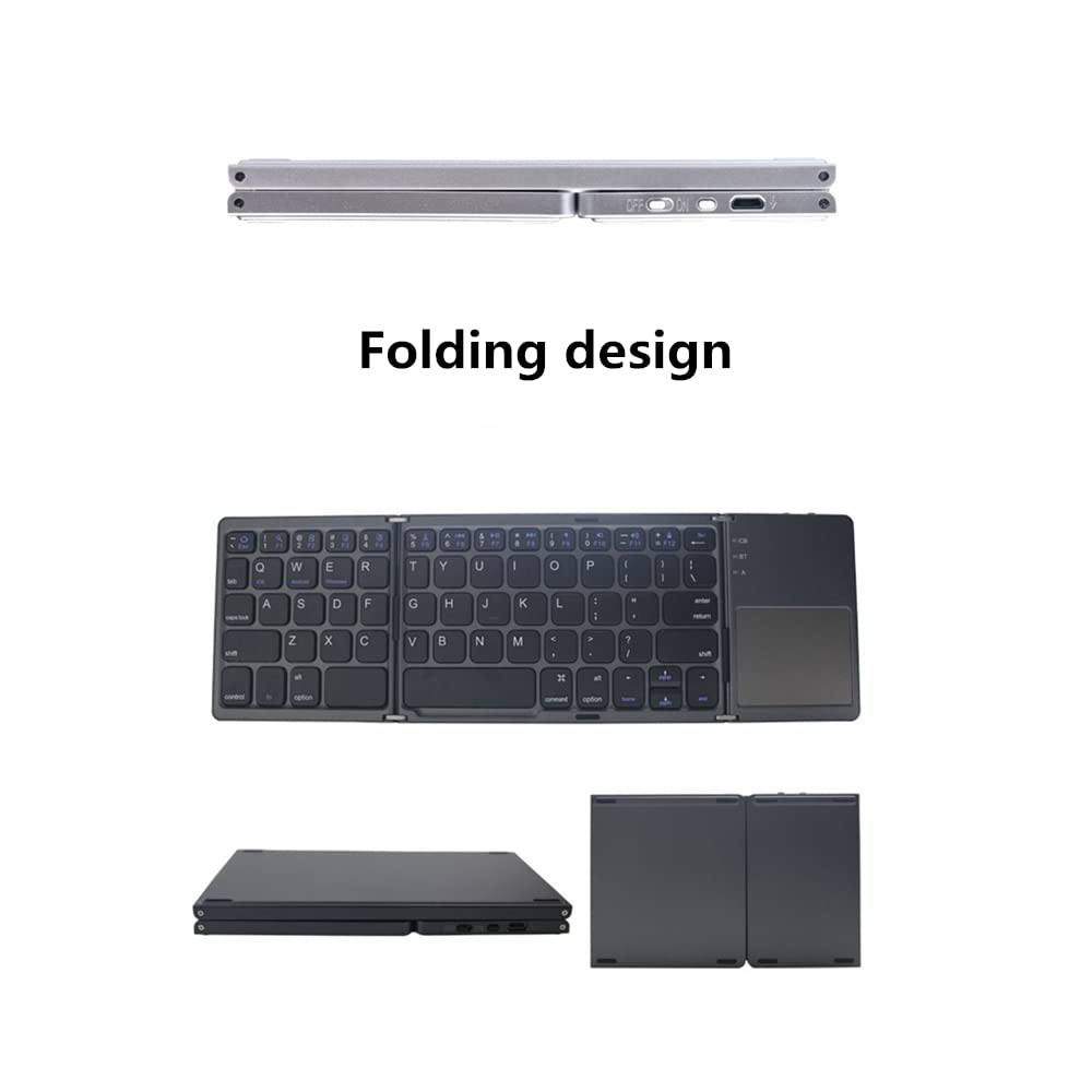 Składana klawiatura BT, przewodowa BT i USB, ładowana, przenośna, mini BT bezprzewodowa klawiatura, z myszką touchpad, odpowiednia dla systemu Android, Windows, do komputera, (biała)