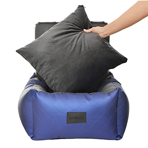 BOUTIQUE ZOO Hunde Auto Sitz | Universal Waschbar Hundeautositz für Hunde und Katzen | Farbe: Blau | Kunstleder, Flauschig Plüsch | Größe: 55 x 55 cm