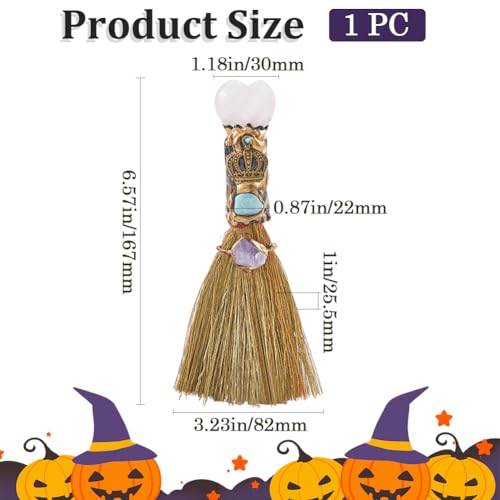GORGECRAFT Natürlicher Rosenquarz Magischer Kehrbesen Mini Besen Halloween Dekoration Kunst Amethyst Kristall Hexenbesen Hexen Accessoire Für Kostüm Cosplay Party Reinigung Schlafzimmer Büro Heimdekor