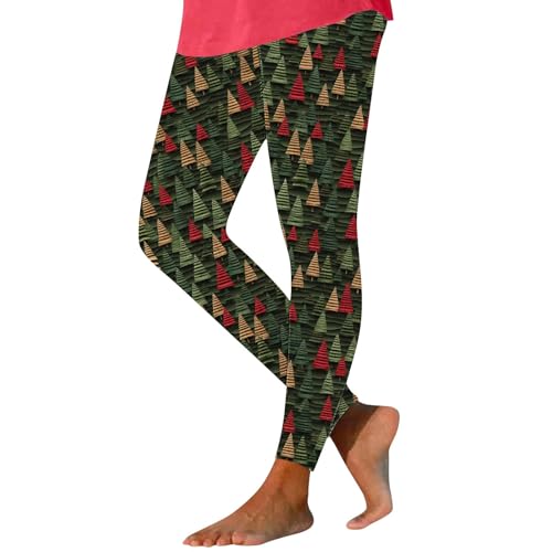 Womens Christmas Tree Leggings Casual Fashion Xmas Graphic Pants High Waist Tummy Control Comfortable Yoga Tights Womens Christmas Outfit Funny Army Green L