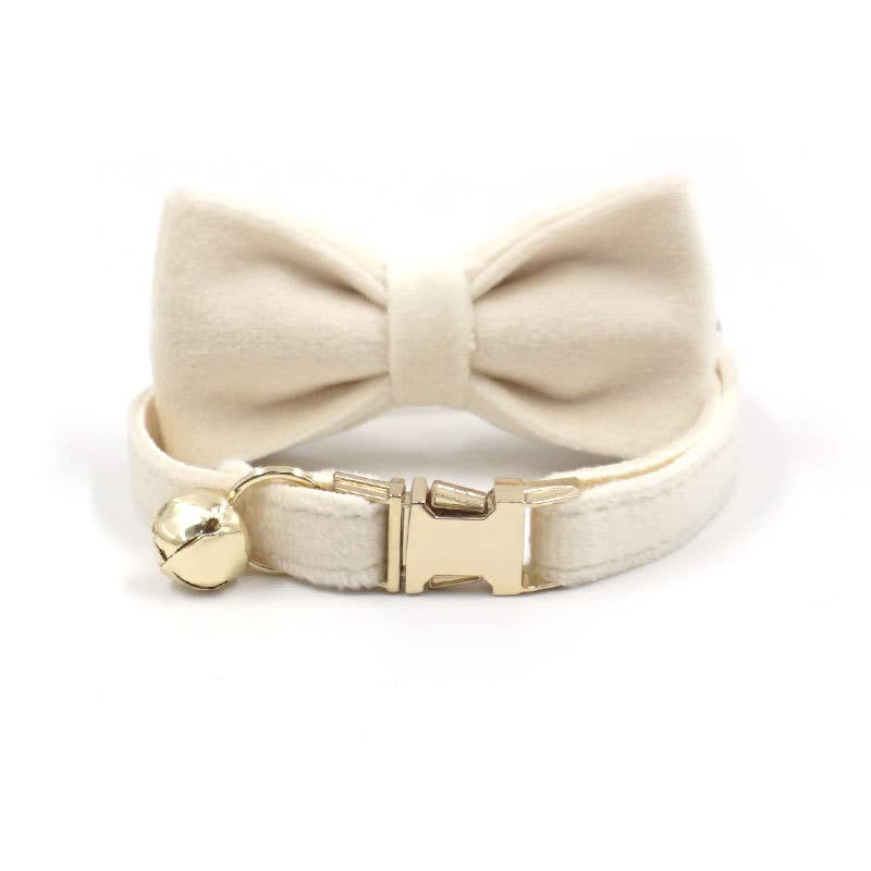 Personalisiertes Katzenhalsband mit Namensschild, verstellbares Samt Katzenhalsband mit Glocke, Haustier Halsband mit Name Telefonnummer Gravierte ID Tags (Cream)