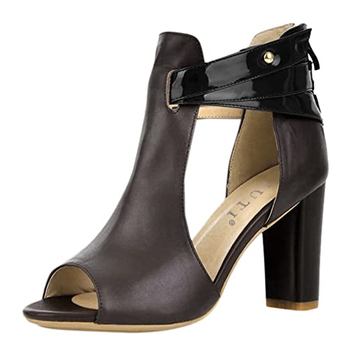 Sandales larges pour femme marron 38.5 bout solide fermeture éclair chaussures talons hauts