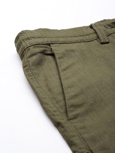Image of The Indian Garage Co Men Slim Fit Solid Mid-Rise Elasticated Linen Trousers