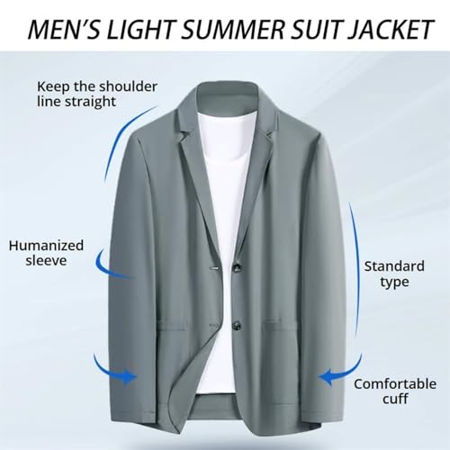 Men's Light Summer Suit Jacket, Ice Silk Cool Casual Business Lapel Blazer, Stretch Slim Fit Button Sport Coats3