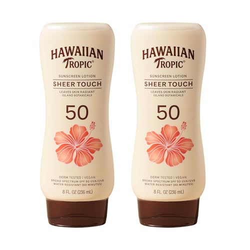 Hawaiian Tropic Sheer Touch Ultra Radiance Lotion Sunscreen SPF 50, 8 Fl Oz Twin Pack, Hawaiian Tropic Sunscreen SPF 50, Sunblock, Oxybenzone Free Sunscreen, Body Sunscreen Pack, 8 Fl Oz each