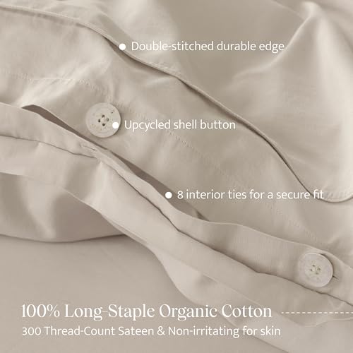 Double Stitch by Bedsure Organic Cotton Duvet Cover King Set - 300 TC Luxury Sateen Weave, 100% GOTS Certified Long Staple Cotton, Soft Breathable Cover Made in India, 1 Duvet Cover, 2 Shams,Oat