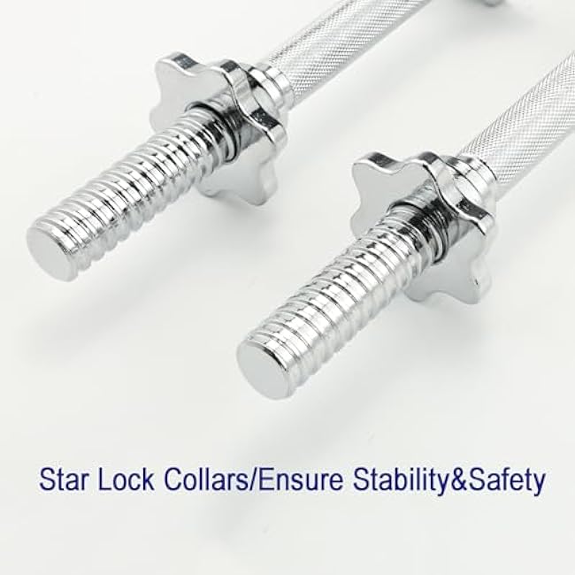 Threaded Bar Weight Lifting Barbell Bar and Dumbbell Handle Set Chrome 1 Inch Bar for Hip Thrusts, Squats and Lunges