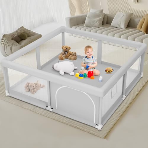 Image of Baby Playpen for Babies and Toddlers 50 x 50 inch, Play Yards Indoor & Outdoor, Sturdy Safety Play Pen with Soft Breathable Mesh, Baby Fence
