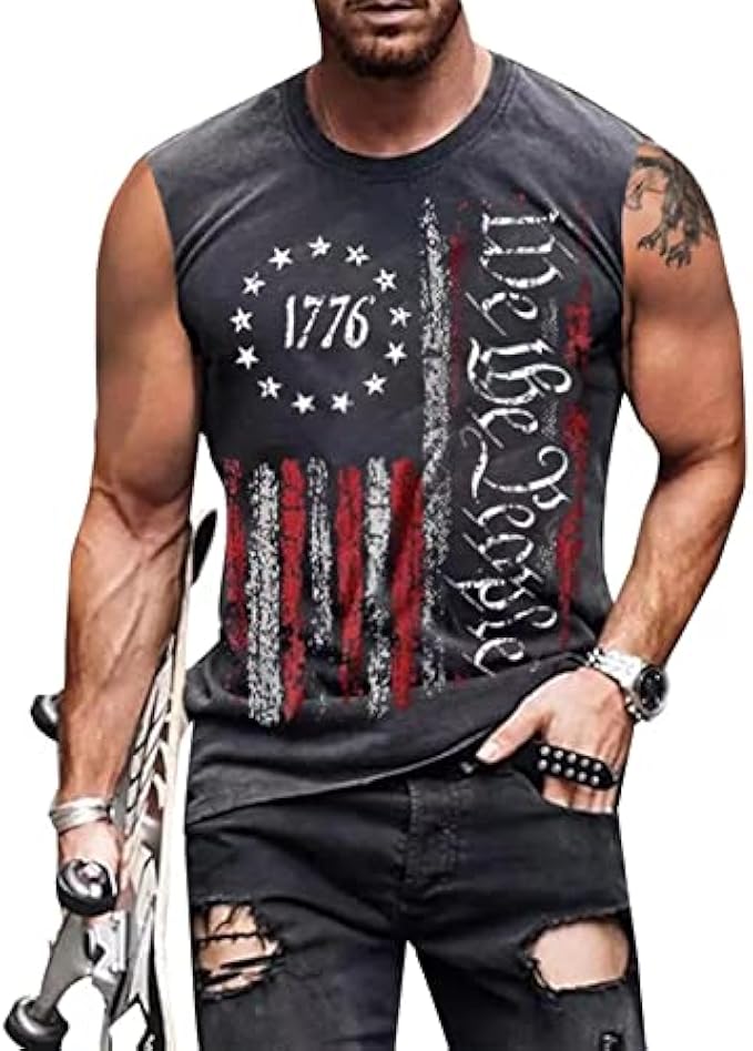 Heralady 4th of July Shirts Mens Muscle Tank Top 1776 Sleeveless Graphic Gym Workout American Flag Shirt