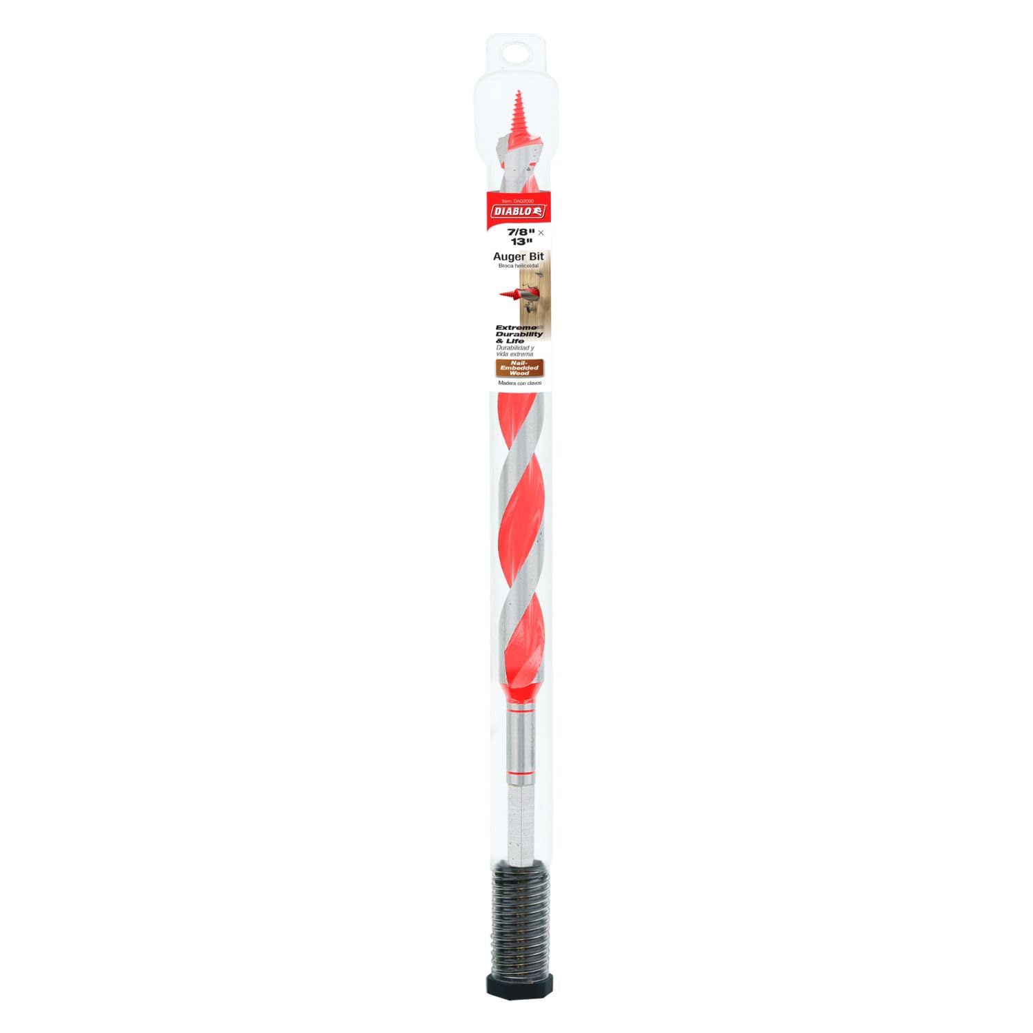 Diablo Auger Bit for Wood & Nail-Embedded Wood - 7/8" Diameter, 13" Length, 7/16" Hex Shank, 9" Working Length - DAG2090