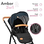 LIONELO Amber Kinderwagen 3 in 1 Kombikinderwagen Set sportlicher Sitz fester Babywanne Autositz Tasche Moskitonetz Regenschutz XXL-Dach mit Sonnenschutz (BLAU)