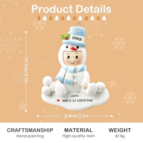Image of iDIY Personalized Baby's First Christmas Ornament - 2025 Baby Boy Blue Resin Ornament, Custom Christmas Tree Decorations, 1st Xmas Ornament Keepsake Gift for Newborn Baby - Custom Name & Year
