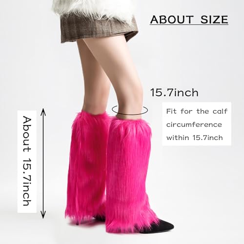 Image of Peecabe Winter Women Faux Fur Fluffy Leg Warmers Fuzzy Long Boot Covers Furry For Christmas