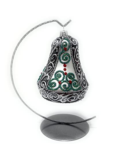 Polish Gallery Christmas Bell Ornament 4-Inch Blown Glass (Silver Embellished) #TOP2