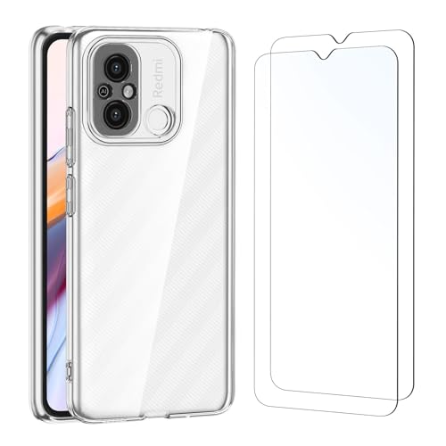 NEWC Hülle für Xiaomi Redmi 12C - Super Transparent Silikon Weiches TPU Gel und 2 × Panzer Schutz Glas für Xiaomi Redmi 12C - Ultrabeständig