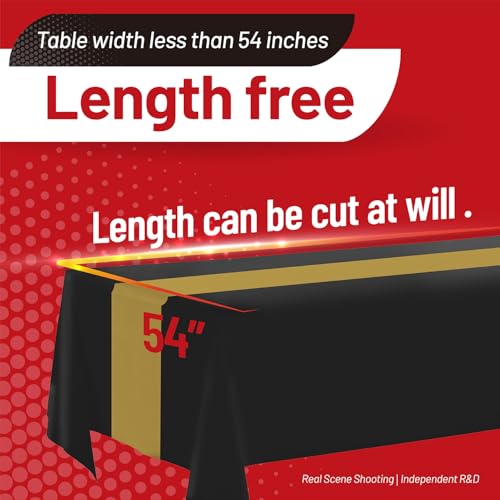 Image of Plastic Table Cloth, 310 Ft X 54 In Disposable Tablecloth Black and Gold Tablecloth Premium PEVA Plastic Table Cloth Disposable with Any Cut Sliding Cutters for Picnics, Parties, Birthdays, Festivals