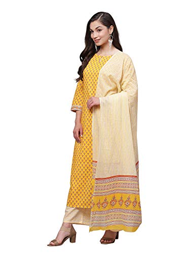 Image of INDO ERA Women's Embroidered Straight Kurta Pant With Dupatta Set