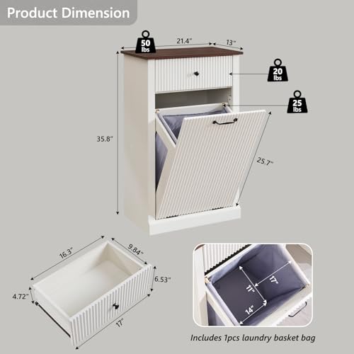 Image of IFBUY Tilt Out Laundry Hamper Cabinet, Modern Trash Can Cabinet, White