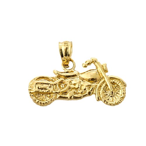 Trendy Necklaces Polished Charmed 10k Yellow Gold Textured Motorcycle Charm Pendant