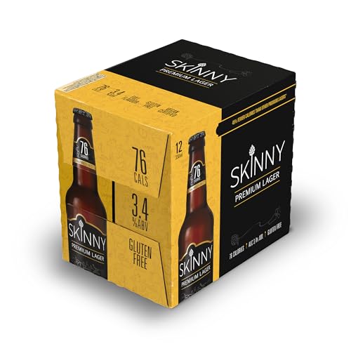 Skinny Lager Premium Bottled Beer 12 x 330ml | Low Calorie Lager | Gluten Free Vegan & Keto Friendly | 3.4% ABV | 76 Calories Per Bottle | Full Flavoured UK Beer