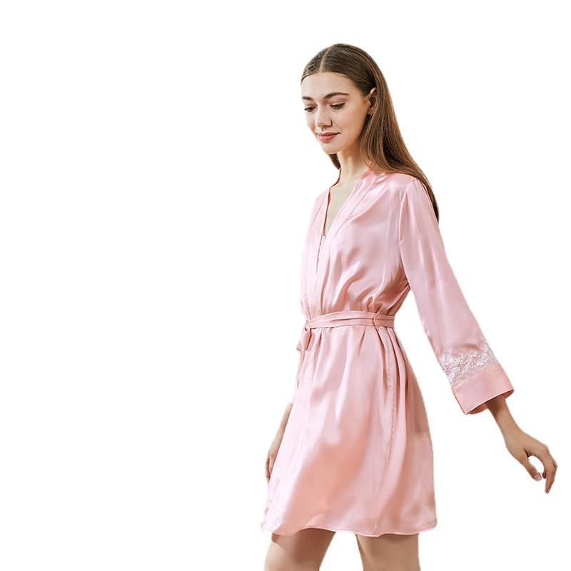 SXHEYUY Damen 2 Stück Robe Mini Nachthemd Sexy V-Ausschnitt Sling Seide Spitze Unterwäsche Dessous Nachtwäsche