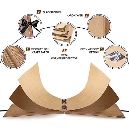 Scrapbook Photo Album (8 X 8 Inch) - 60 Pages Photo Scrap Memory Book - Thick Kraft Paper Scrapbooking & Stamping Supplies With Corner Protectors, Ribbon Closure Suitable For Wedding,Travel,Graduation #TOP2