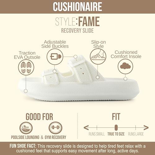Image of CUSHIONAIRE Fame Pillow Recovery Sandals for Women, Adjustable Double Buckle Waterproof EVA Cloud Slides for Women