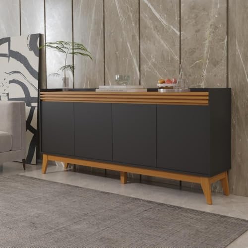 VIANOSSA - Buffet Aparador Ripado 4 Portas com Pés de Mdf Astúrias 180cm
