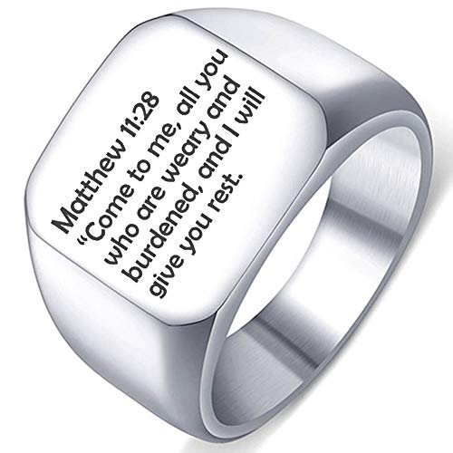 Bible Verse Matthew 11:28 Mens Womens Stainless Steel Religious Christian Wedding Ring Band