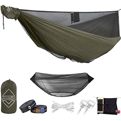 onewind 11ft Camping Hammock with Bugnet, Portable Double Hammock with Mosquito Net, Backpacking Hammock with Net Adjustable Ridgeline Tree Straps for Camping Hiking Backpacking, OD Green Cover