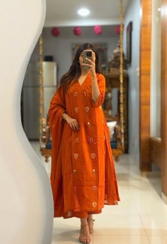 Image of ANNI Designer Women's Rayon Viscose Straight Kurta Set with Pant and Dupatta | Stylish Long Kurti Dress for Festive, Party, and Ethnic Wear