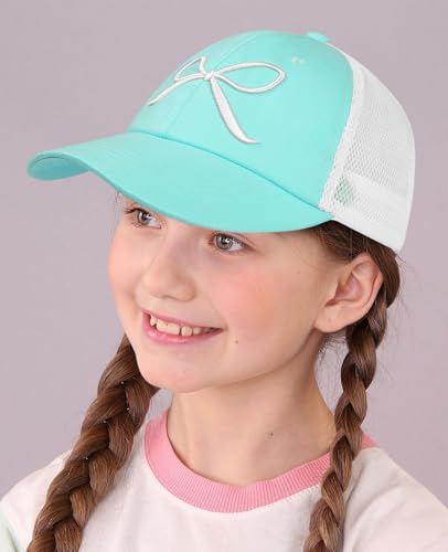 Girls Bow Tie Baseball Cap Kids Adjustable Summer Sun Hat Mesh Lightweight Trucker Hats Age 7-123