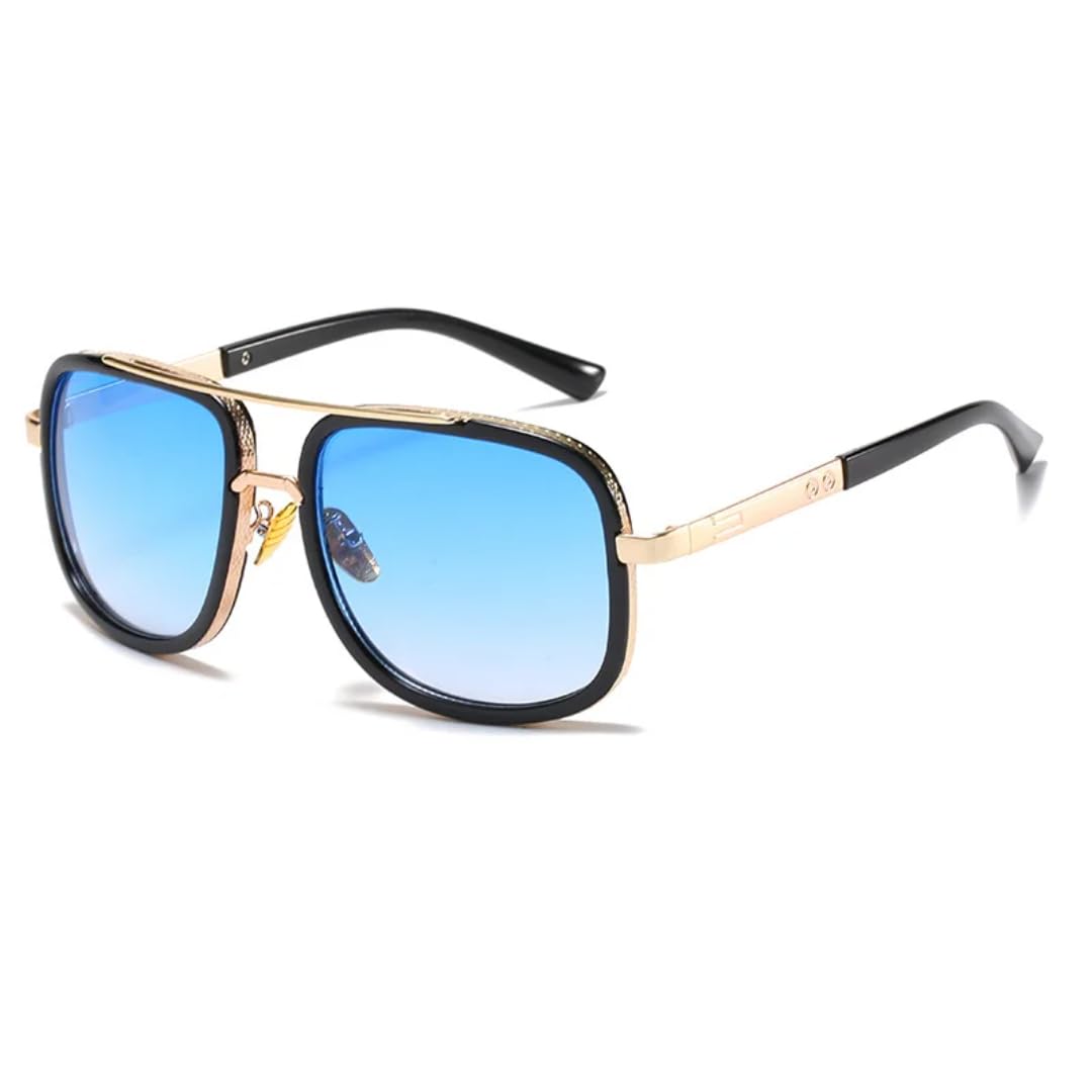 Gafas de sol de moda con montura grande para hombre y mujer, gafas de sol retro de lujo de metal, calidad vintage.