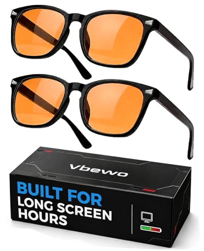 Image of 2 Packs Professional Sleep Glasses with 98.7% Blue Light Blocking Dual AR Coatings Amber Lens, Computer Gaming Glasses for Men Women, Anti Fatigue & Eye Strain