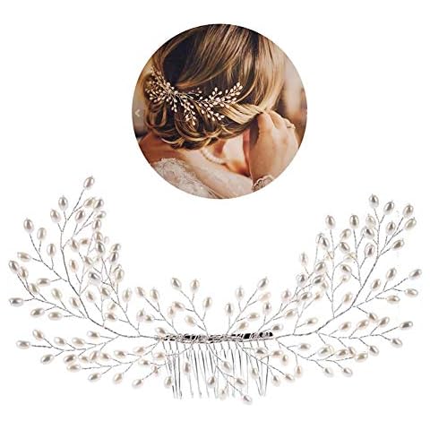 Dusenly Peine de pelo hecho a mano de la vid de la boda clips de pelo nupcial elegante perlas accesorios para el Cover