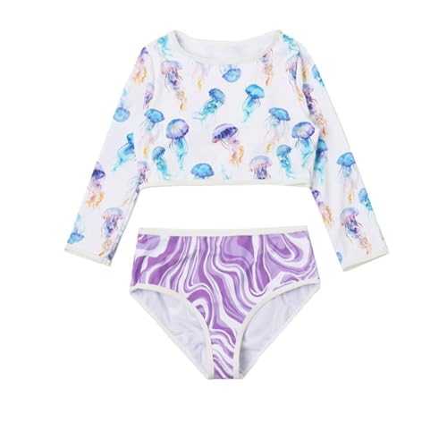 Traje de baño para niña de dos piezas UPF 50 Rash Guard y pantalones cortos de baño para playa piscina juegos acuáticos traje de niño niña, morado, 5-6 Años