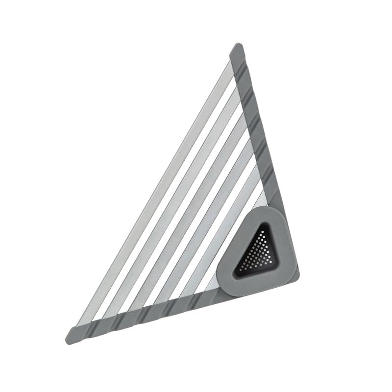 Gorocking 水切りラック 折りたたみ キッチン シンク 食器 水切り ステンレス 42/48/55cm (グレー, 三角形43cm)